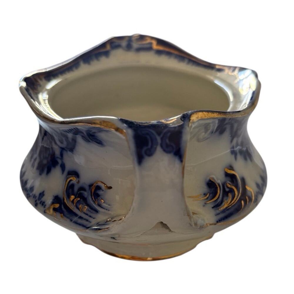 W.H Gridley & Co Blue Serving Bowl Vegetable Dish 2 Handle Antique Victorian - Picture 4 of 9